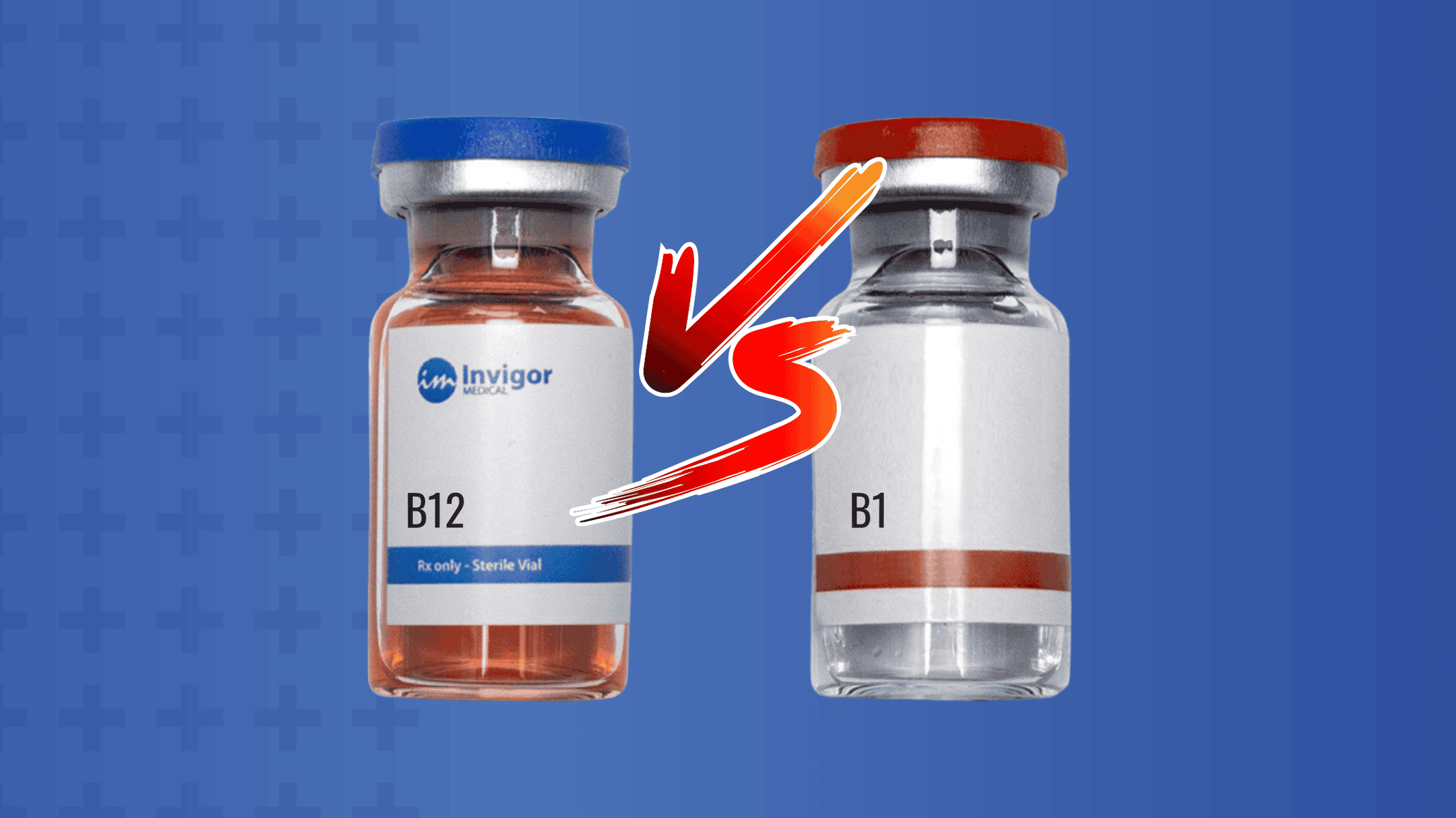 A vial of B12 vs a vial of B1
