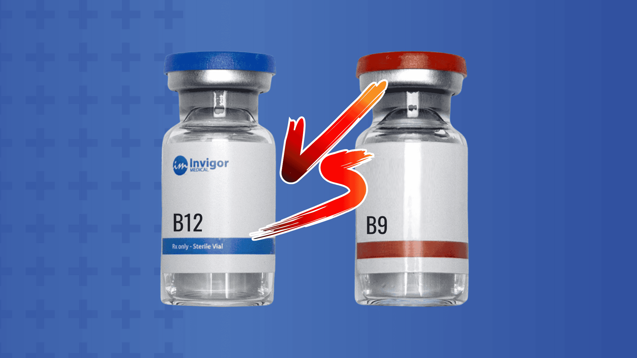 A vial of B12 Vs a vial of B9