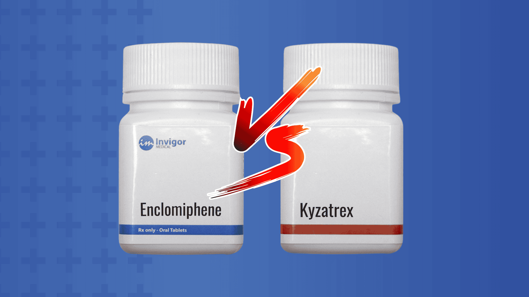 A bottle of Enclomiphene pills Vs a bottle of Kyzatrex pills