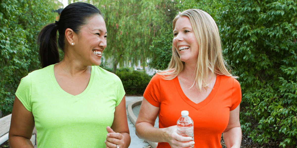 Women talking and walking
