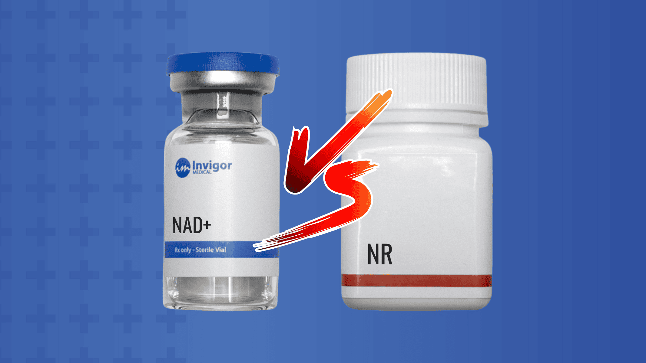 A vial of NAD+ VS a bottle of NR capsules