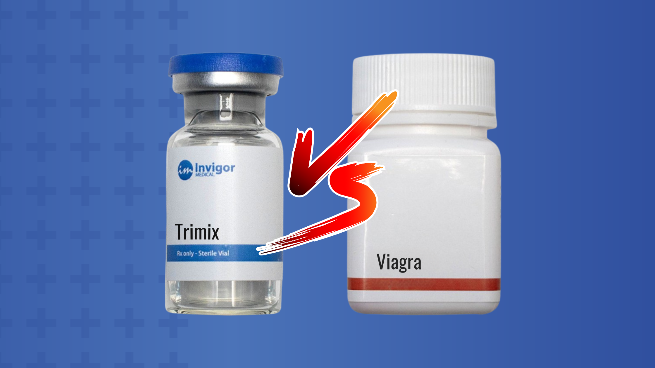 A vial of Trimix vs a bottle of Viagra pills