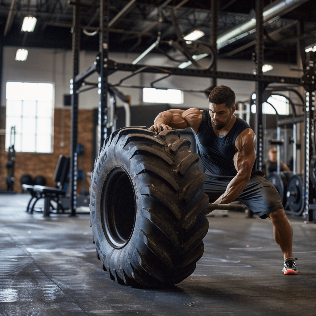 Sermorelin: An Anti-Aging Peptide - Image of a man lifting a tractor tire