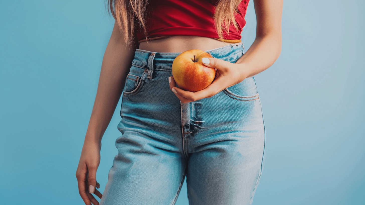 A woman holding an apple
