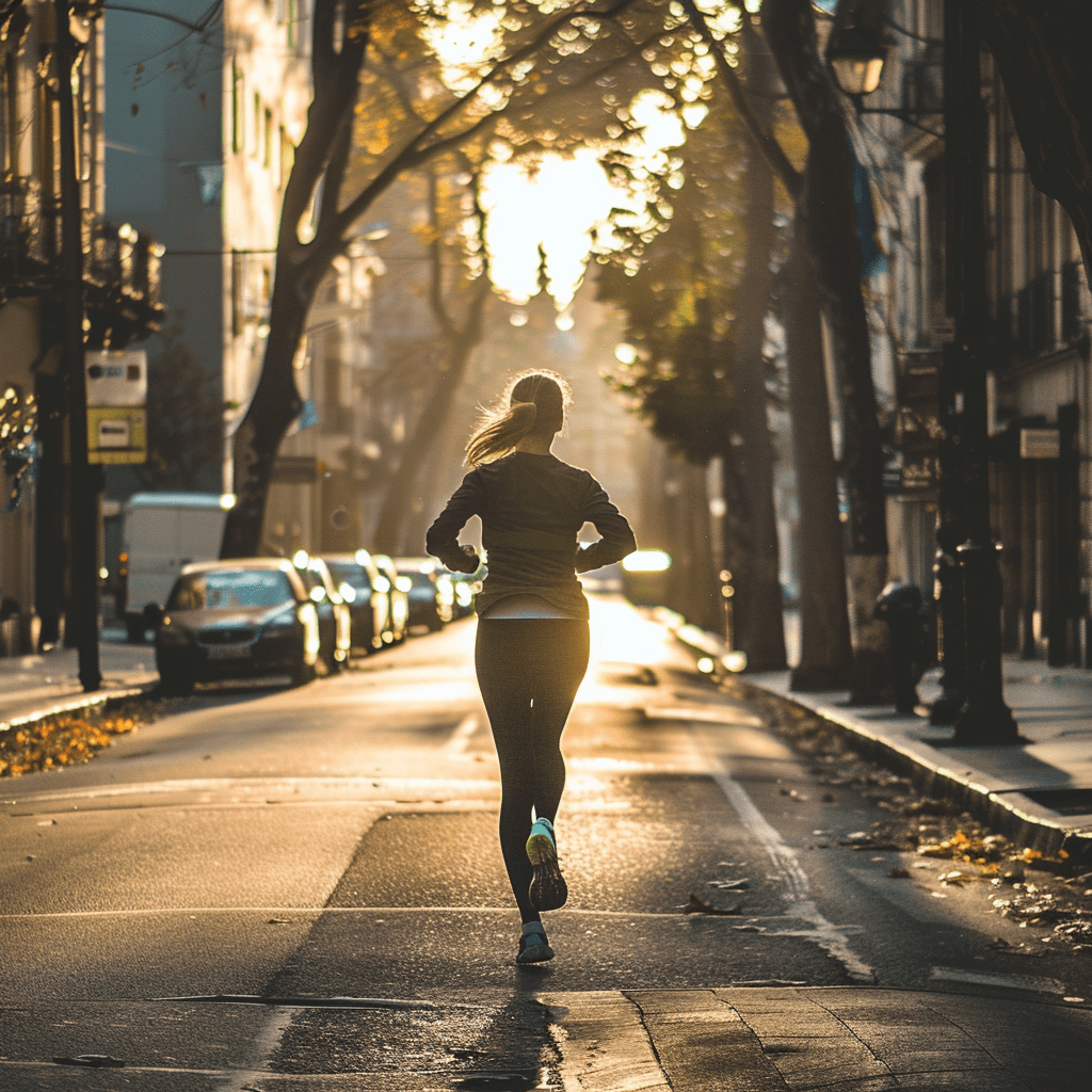A woman running down the street