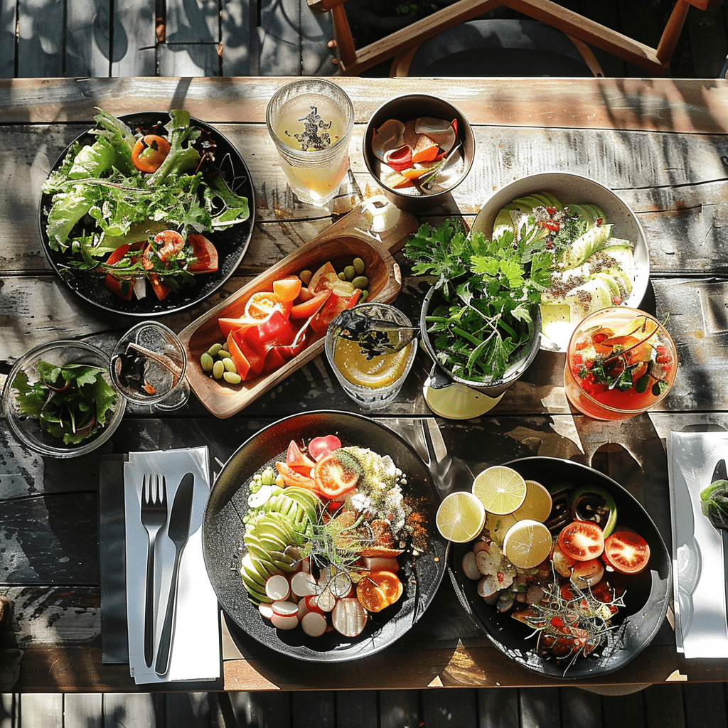 A setting for two with healthy foods