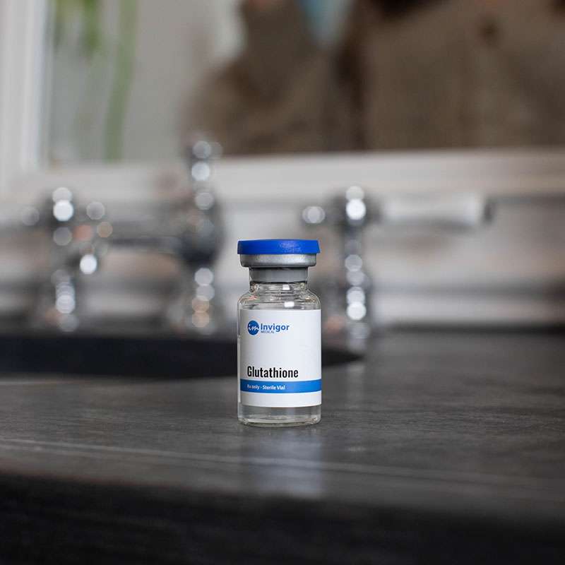 Glutathione on Bathroom Counter