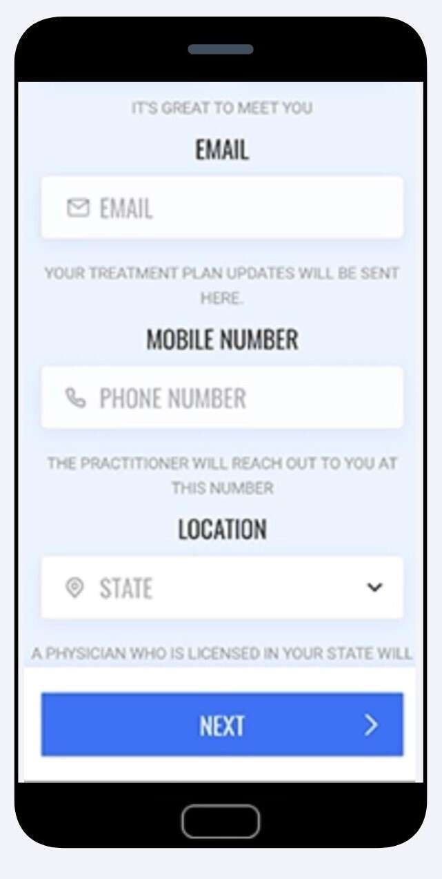 A medical health form on a phone screen