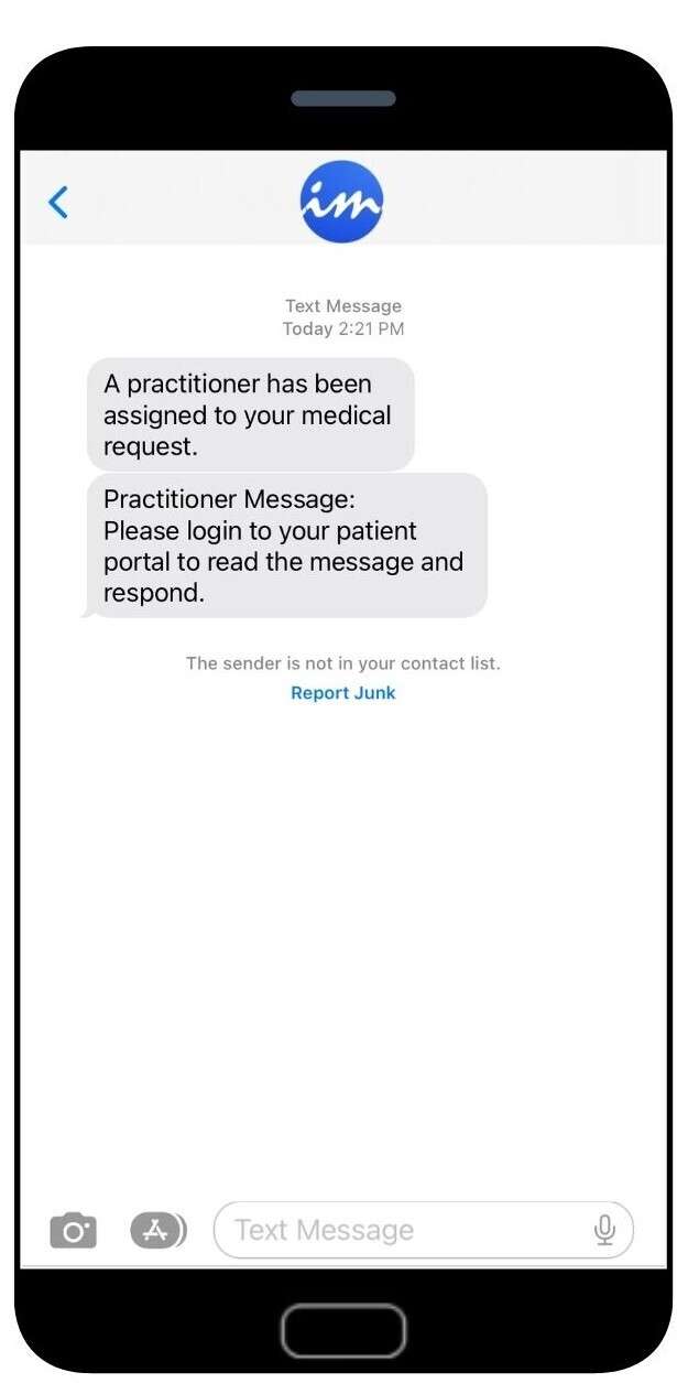 A text message on a phone screen