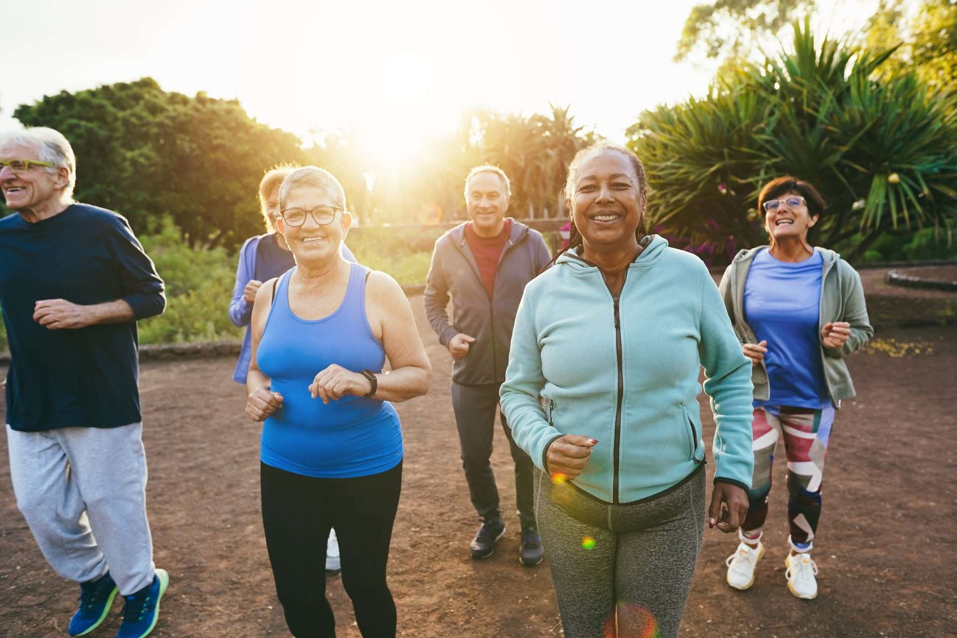 A group of senior people running
