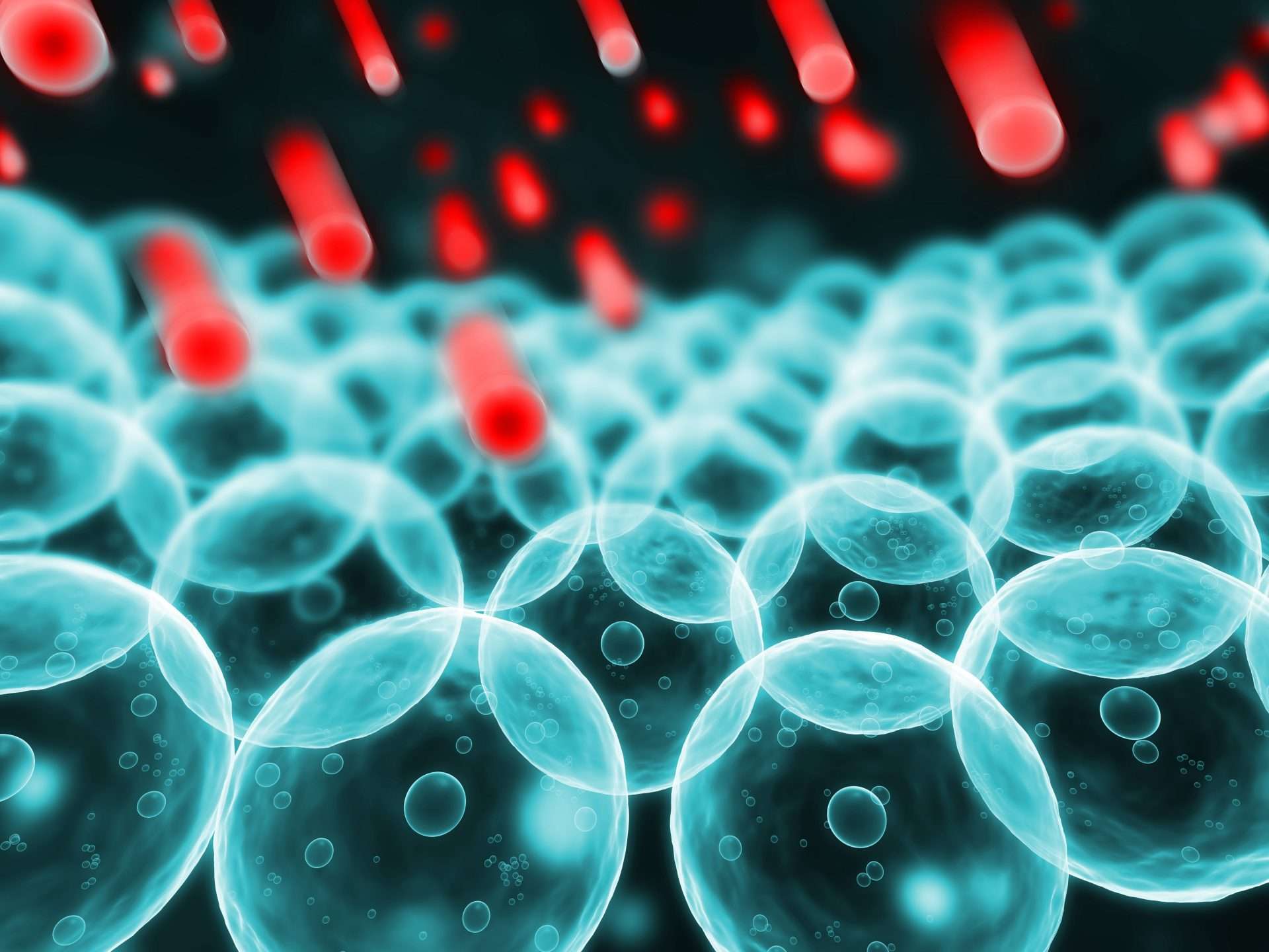 An image of bubbles with red bubbles