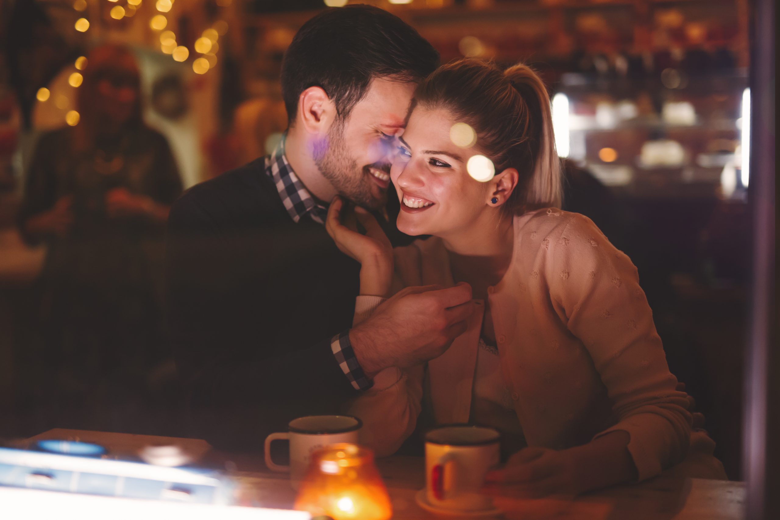 Romantic couple dating at night