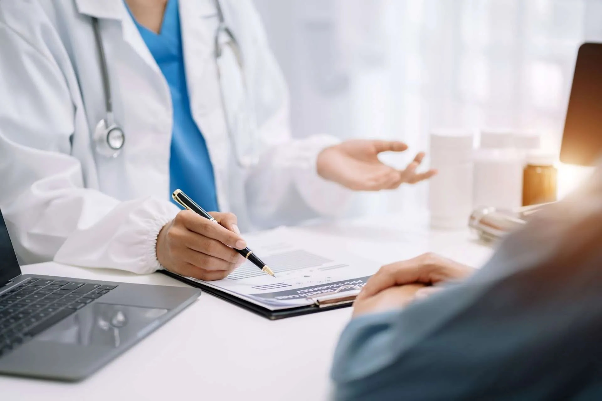 Doctor having a consult off angel shot